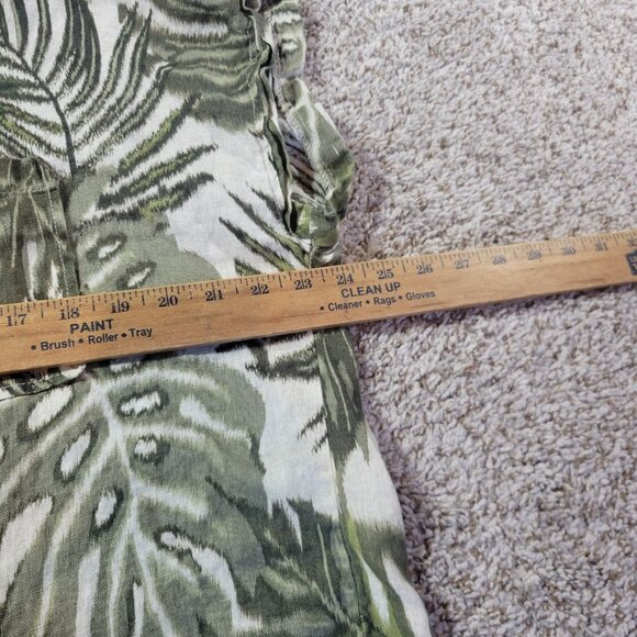 Elie Tahari Shirt Womens Large Green Floral Button Up 100% Linen Top - Picture 4 of 7